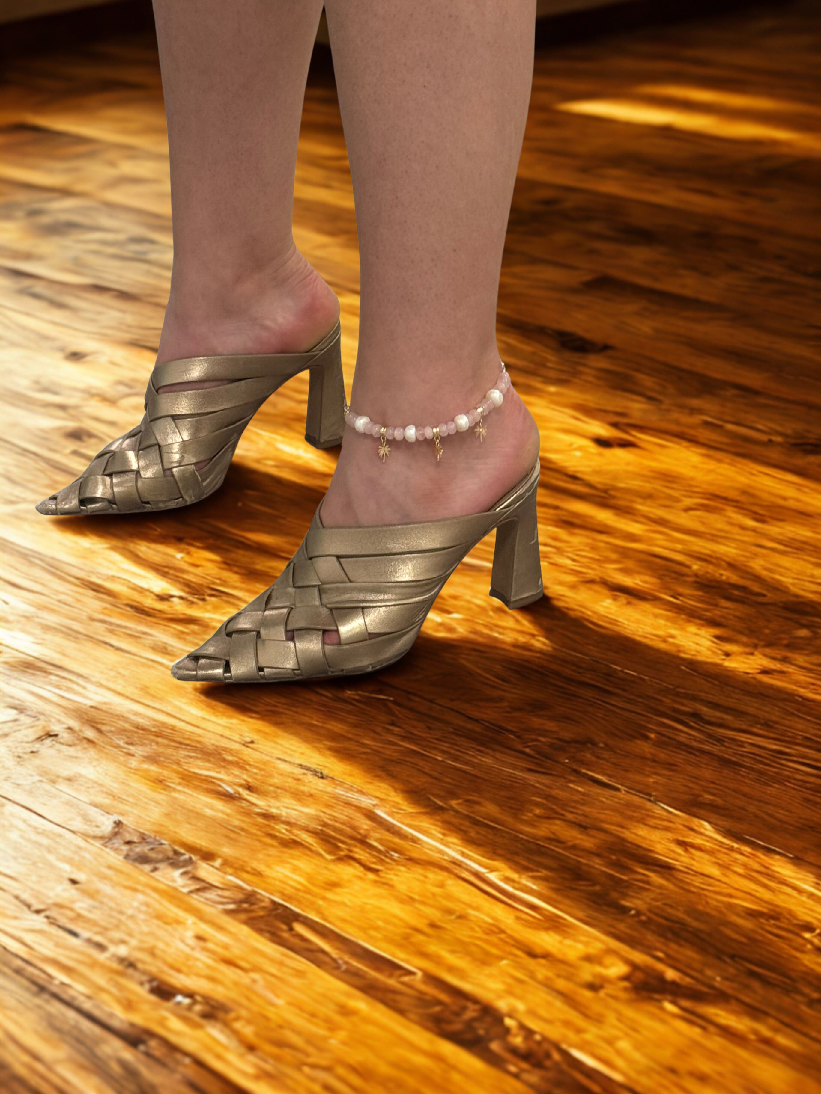 Pink quartz half-half anklet