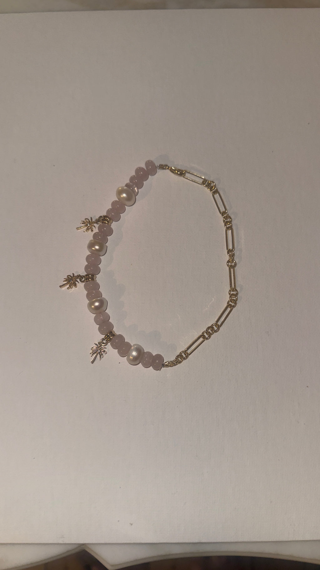 Pink quartz half-half anklet