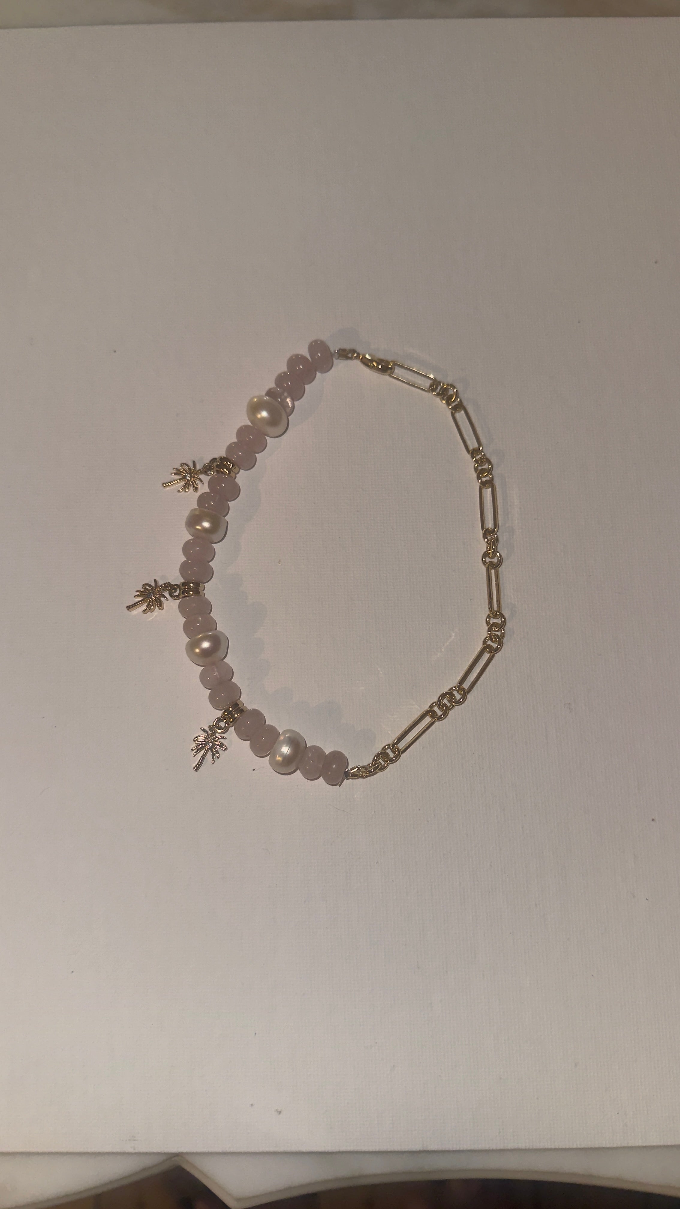Pink quartz half-half anklet
