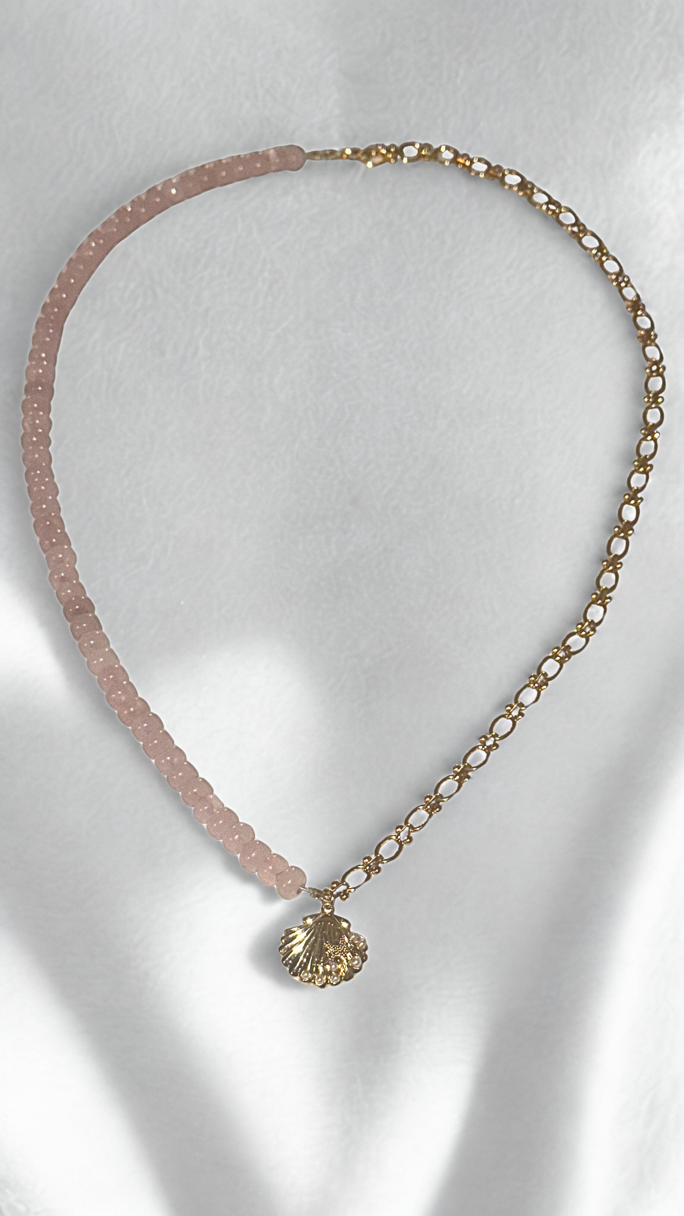 Quartz half-half shell necklace